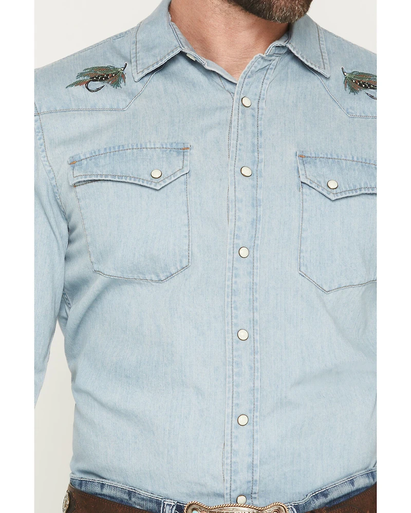 Pendleton Men's Light Wash Gambler Long Sleeve Snap Denim Western Shirt