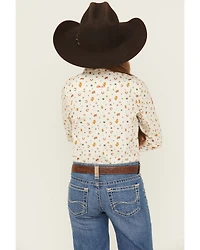Ariat Girls' Sienna Conversation Print Team Long Sleeve Button-Down Stretch Western Shirt