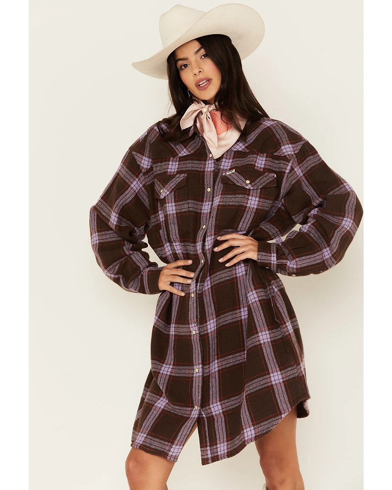 Wrangler Women's Jumbo Plaid Print Long Sleeve Western Mini Dress