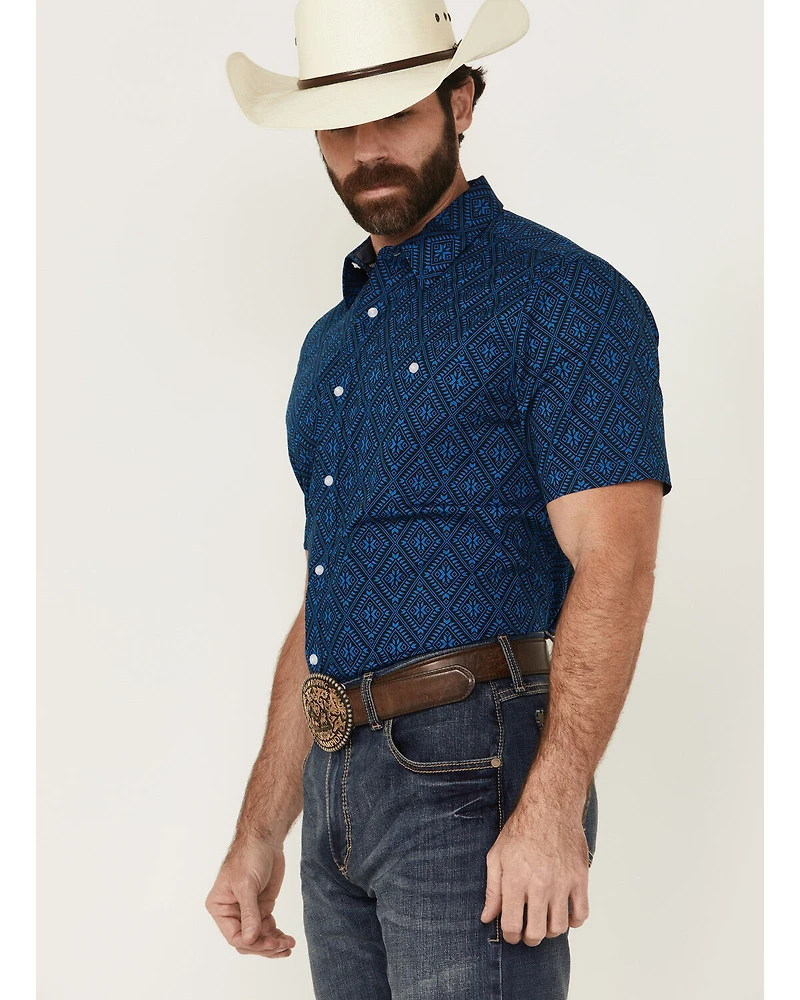 RANK 45® Men's Ribbon Medallion Print Short Sleeve Button-Down Stretch Western Shirt