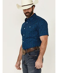 RANK 45® Men's Ribbon Medallion Print Short Sleeve Button-Down Stretch Western Shirt