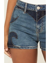 Rock & Roll Denim Women's Medium Wash High Rise Two-Toned Shorts