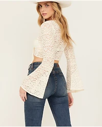 Shyanne Women's Lace Tie Front Bell Sleeve Top
