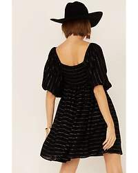 By Together Women's Sequin & Lurex Striped Babydoll Mini Dress