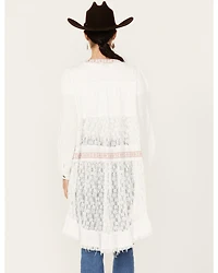 POL Women's Tiered Ditsy Print Long Sleeve Kimono