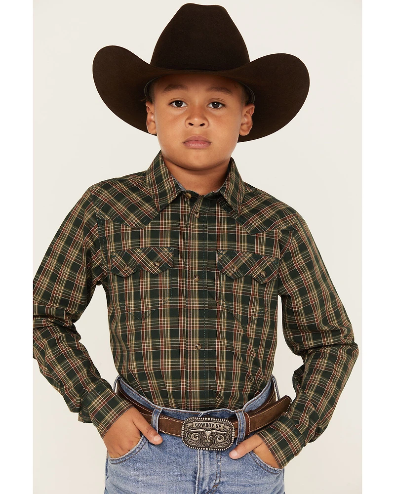 Cody James Boys' Douglas Fir Plaid Print Long Sleeve Snap Western Shirt