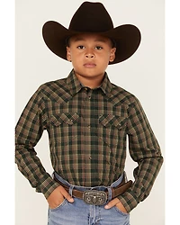 Cody James Boys' Douglas Fir Plaid Print Long Sleeve Snap Western Shirt