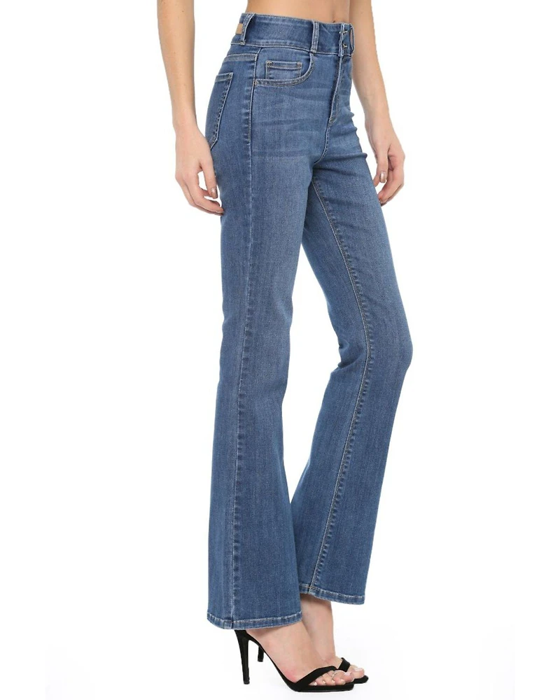 Cello Women's Medium Wash Button Kick Flare Jeans
