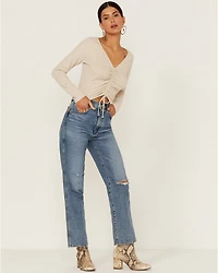 Lush Women's Sand Long Sleeve Cinch Front Knit Top