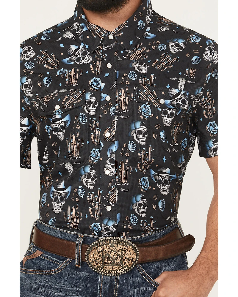 Rock & Roll Denim Men's TEK Skull Print Short Sleeve Snap Western Shirt