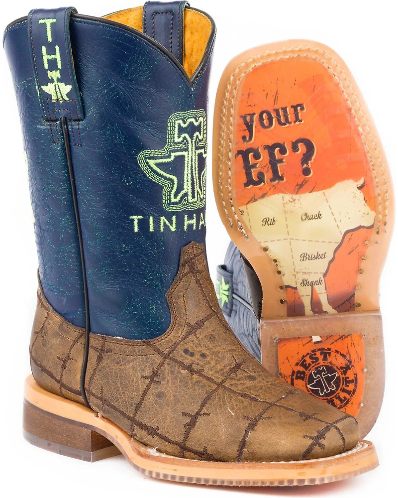 Tin Haul Boys' Barbed Wire All Beef Sole Western Boots - Square Toe