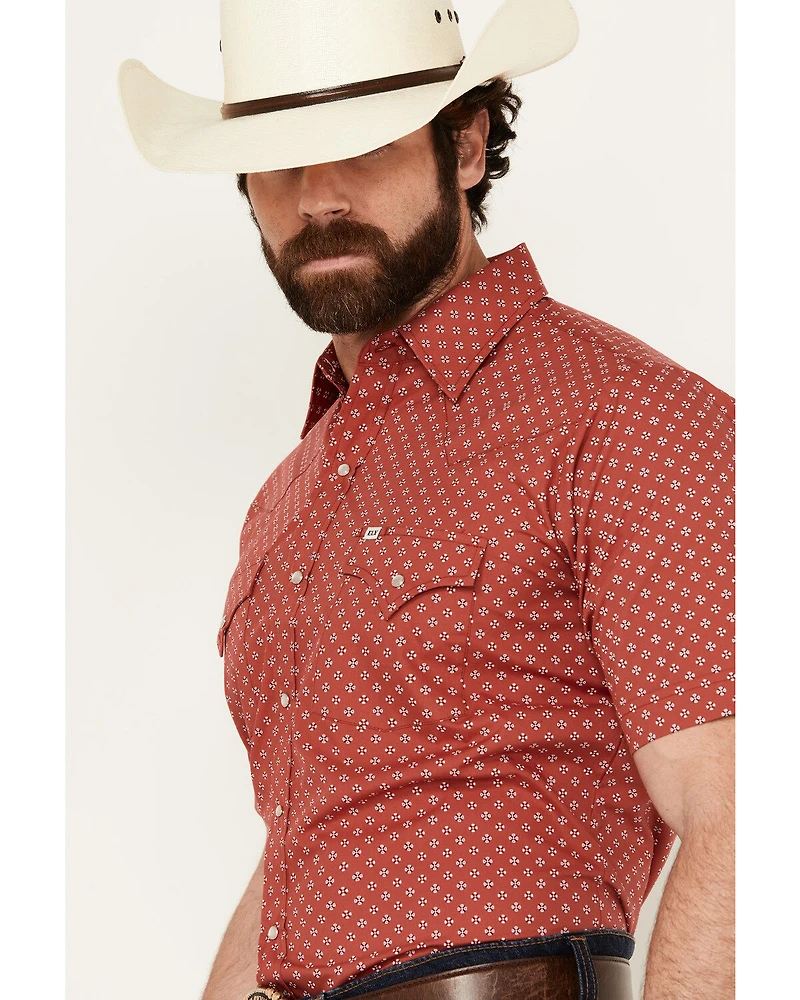 Ely Walker Men's Mini Bandana Geo Print Short Sleeve Snap Western Shirt