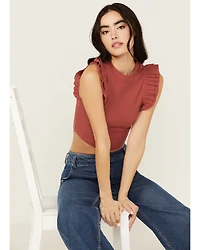 Shyanne Women's Ruffle Sleeve Ribbed Cropped Top