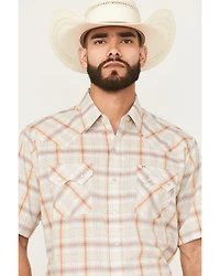 Ely Walker Men's Plaid Print Short Sleeve Snap Western Shirt