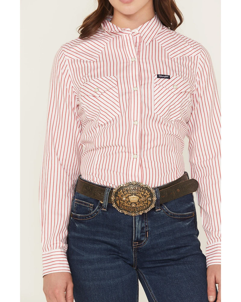 Wrangler Retro Women's Striped Print Long Sleeve Snap Stretch Western Shirt
