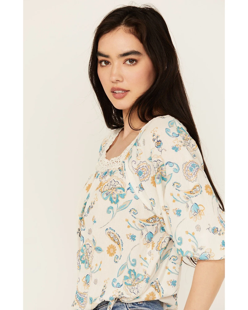 Wild Moss Women's Floral Print Long Sleeve Peasant Top