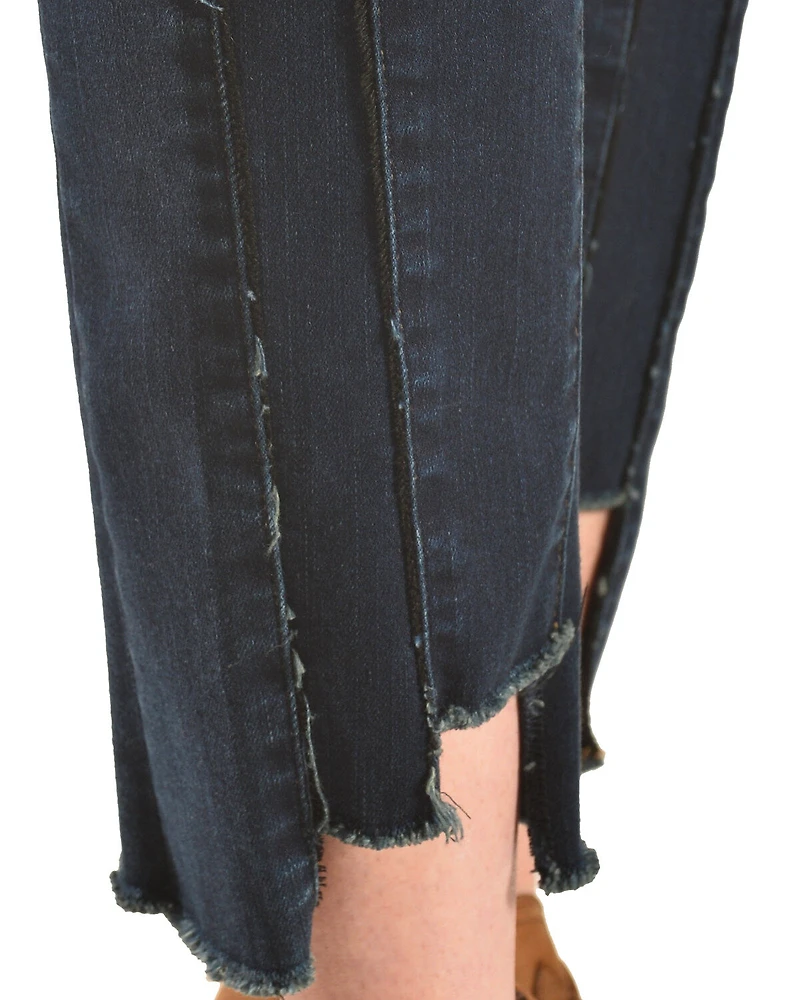 Tractr Women's Front Fray Panel Step Hem Jeans
