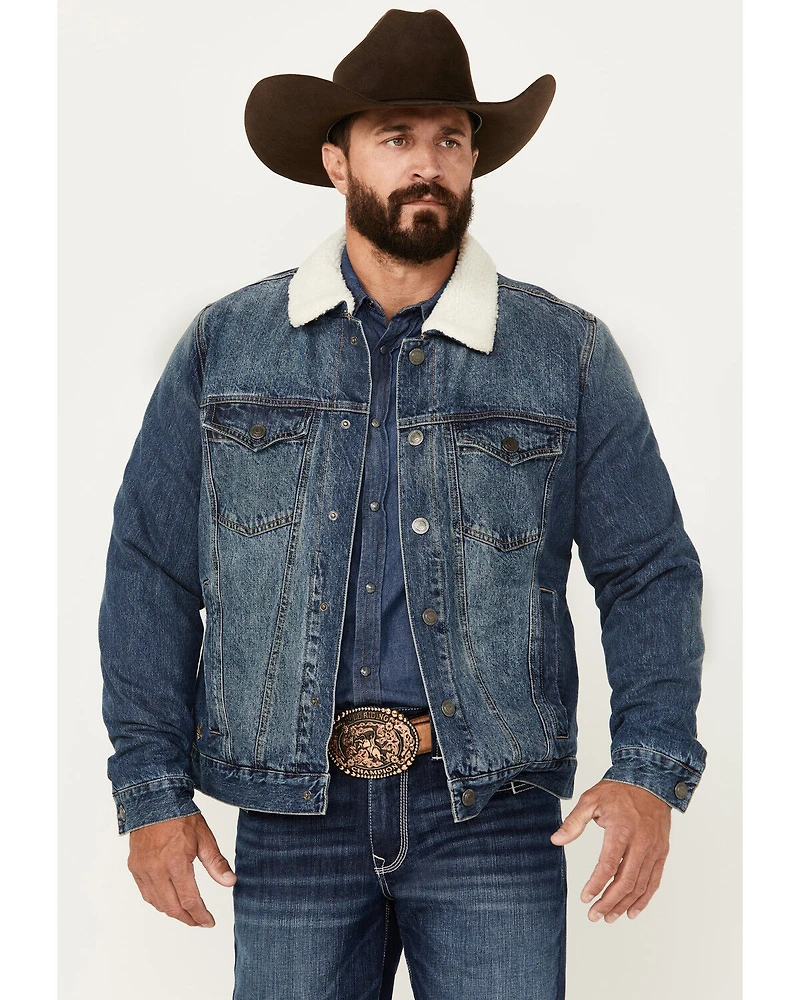 Cody James Men's Medium Wash Snap Sherpa Denim Jacket