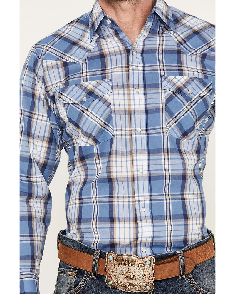 Ely Walker Men's Plaid Print Long Sleeve Pearl Snap Western Shirt