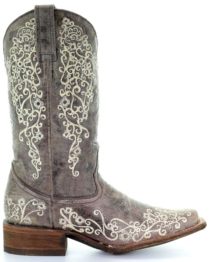 Corral Women's Brown Crater Embroidered Western Boots - Square Toe