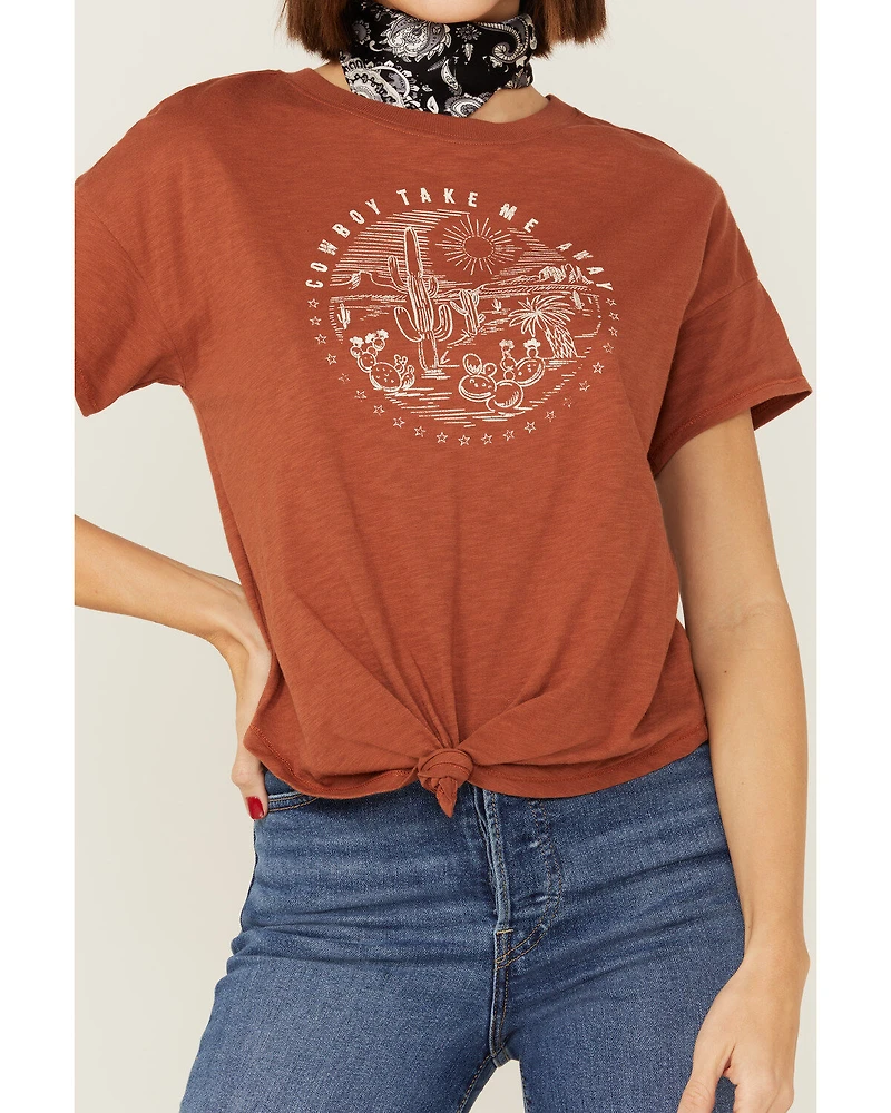 Shyanne Women's Cowboy Take Me Away Desert Rust Graphic Tee