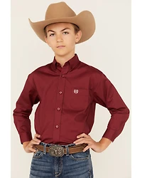 Panhandle Select Boys' Solid Long Sleeve Button-Down Stretch Western Shirt