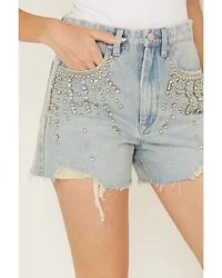 Blank NYC Women's Starstruck Light Wash High Rise Embellished Front Pocket Shorts
