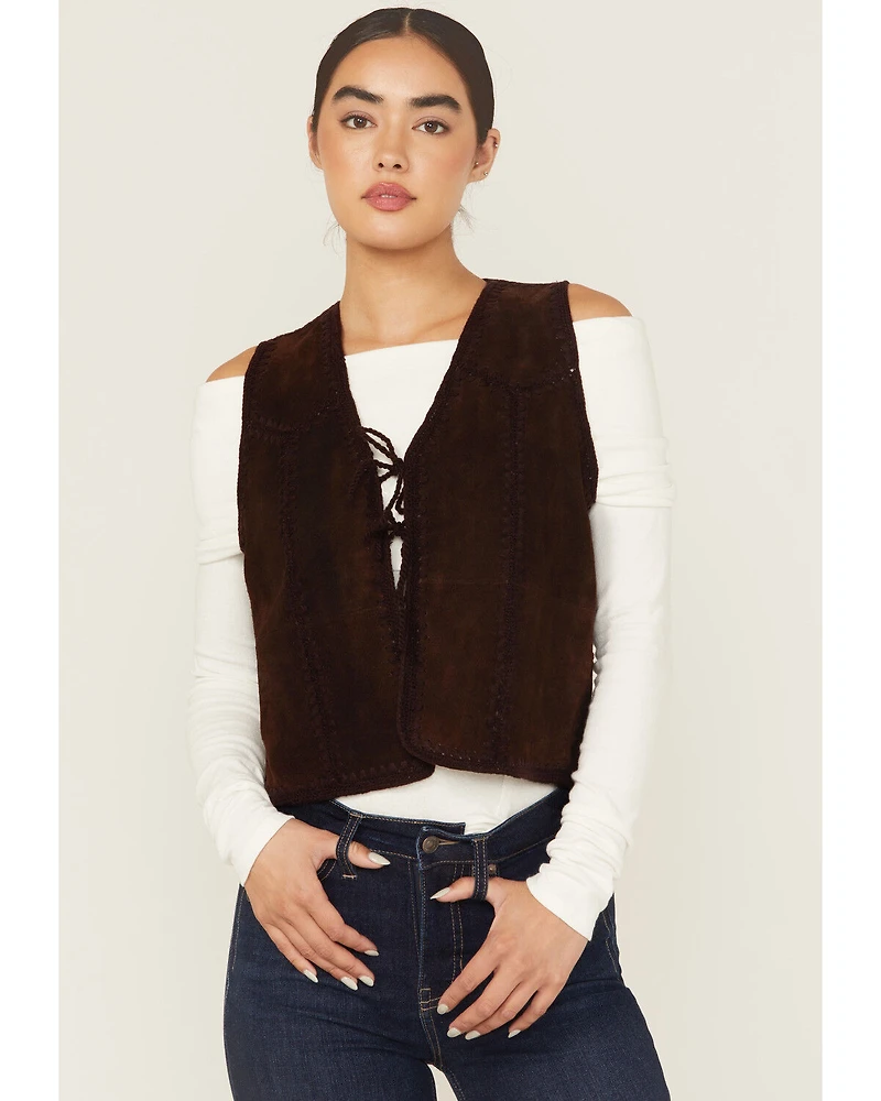Shyanne Women's Suede Tie Front Knit Fashion Vest