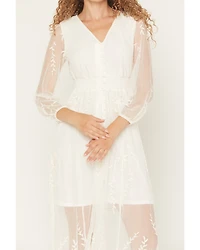 Shyanne Women's Hillside Button Front Embroidered Mesh Midi Dress