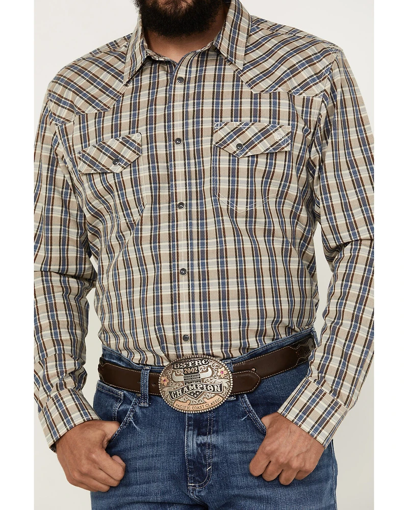 Blue Ranchwear Men's Pradera Plaid Print Long Sleeve Pearl Snap Western Shirt