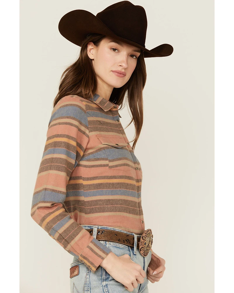 Shyanne Women's Serape Striped Print Long Sleeve Snap Flannel Shirt