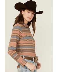 Shyanne Women's Serape Striped Print Long Sleeve Snap Flannel Shirt