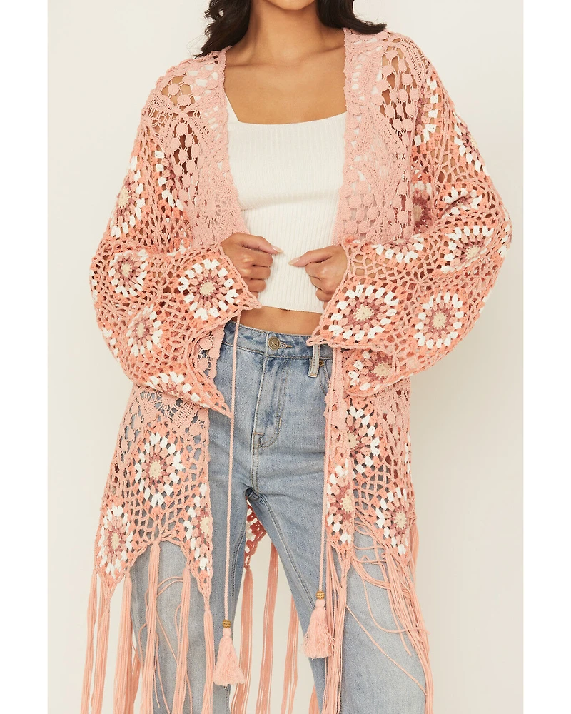Miss Me Women's Crochet Fringe Kimono