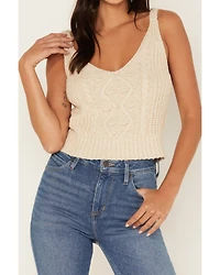 Cleo + Wolf Women's Cropped Cable Knit Sweater Cami Top