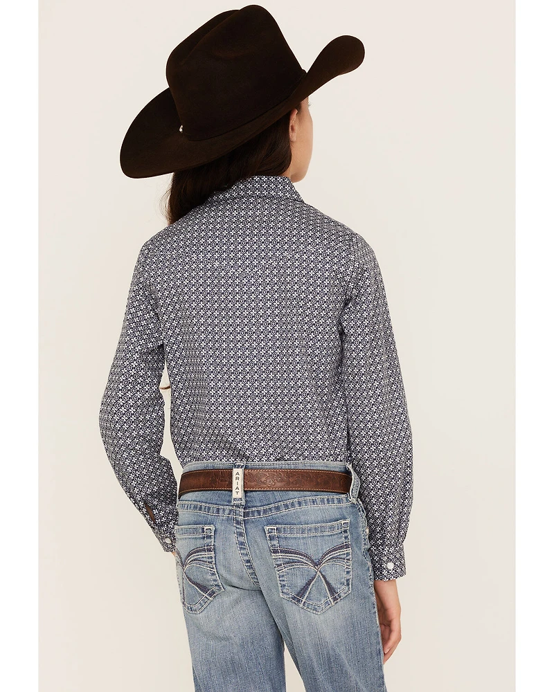 Roper Girls' Amarillo Floral Print Long Sleeve Western Pearl Snap Shirt