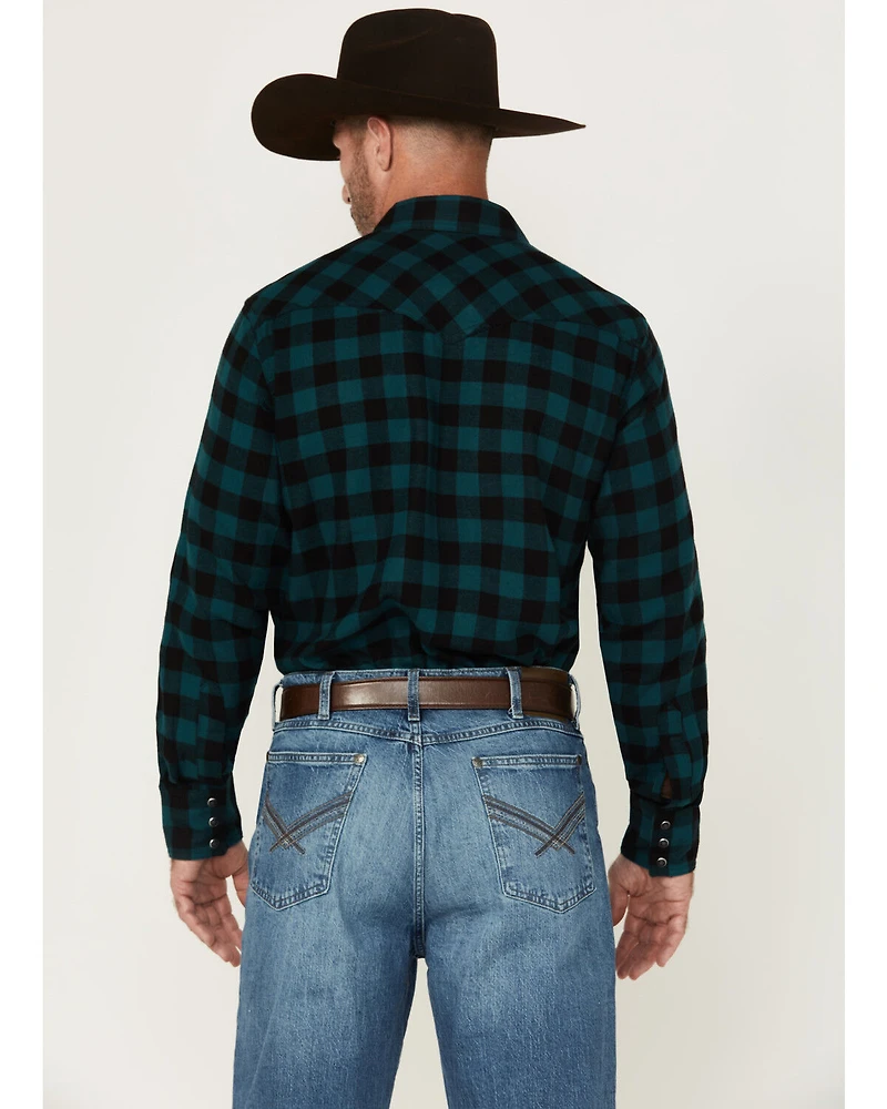 Wrangler Retro Men's Checkered Print Long Sleeve Snap Flannel Shirt