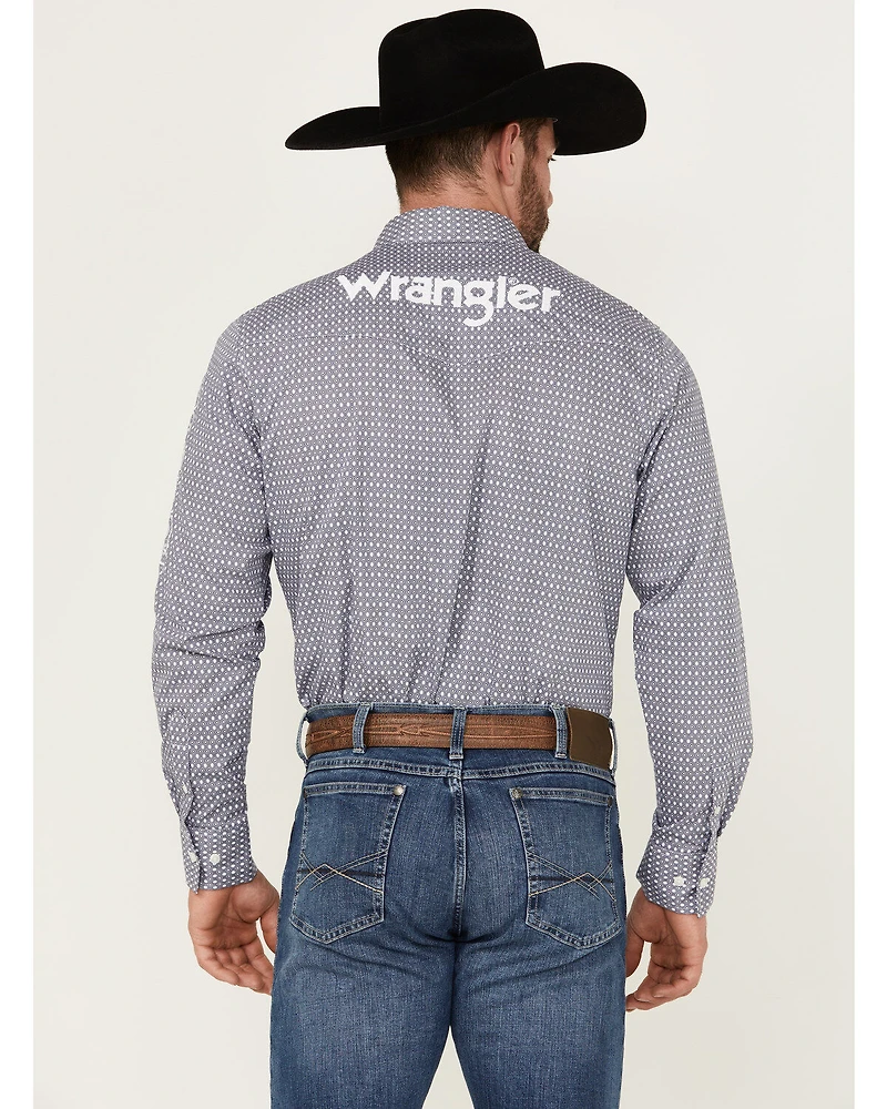 Wrangler Men's Geo Print Logo Long Sleeve Button-Down Western Shirt