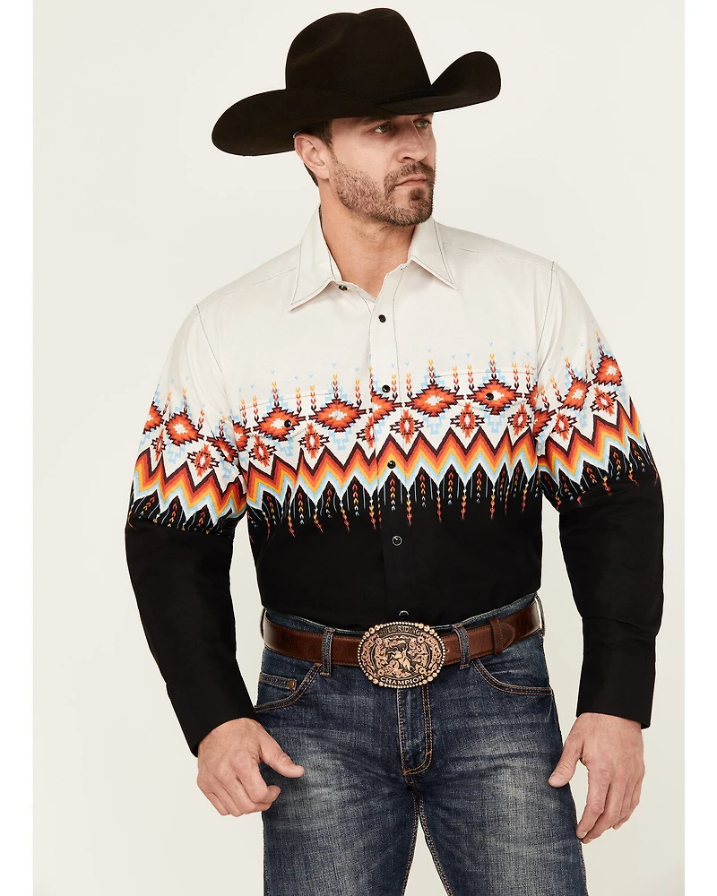 Panhandle Men's Southwestern Border Print Long Sleeve Snap Western Shirt