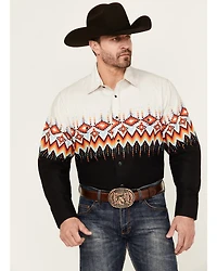 Panhandle Men's Southwestern Border Print Long Sleeve Snap Western Shirt