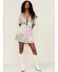 Beyond The Radar Women's Mixed Floral Print Corset Mini Dress