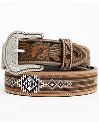 Cody James Men's Austin Southwestern Print Embroidered and Tooled Belt