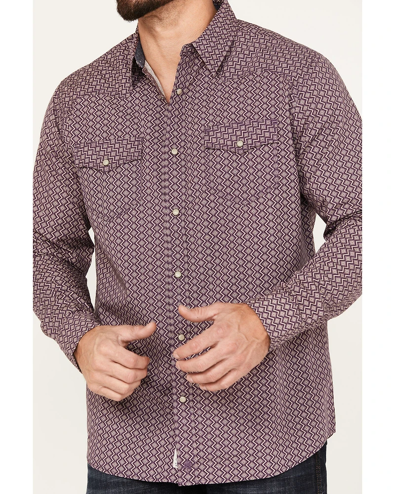 Moonshine Spirit Men's Southwestern Print Long Sleeve Western Pearl Snap Shirt