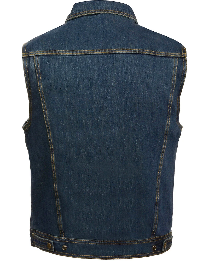 Milwaukee Leather Men's Snap Front Denim Vest with Shirt Collar