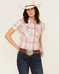 Wrangler Retro Women's Plaid Print Short Sleeve Pearl Snap Western Shirt