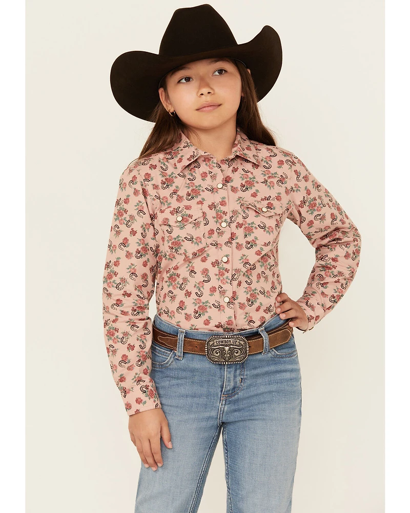 Ariat Girls' Floral Print Long Sleeve Snap Western Shirt