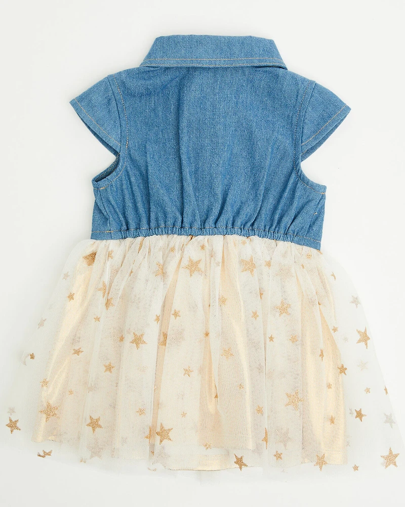 Sugar California Infant Girls' Denim and Tulle Gold Star Dress