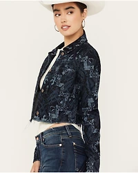 Shyanne Women's Printed Cropped Frayed Jacket