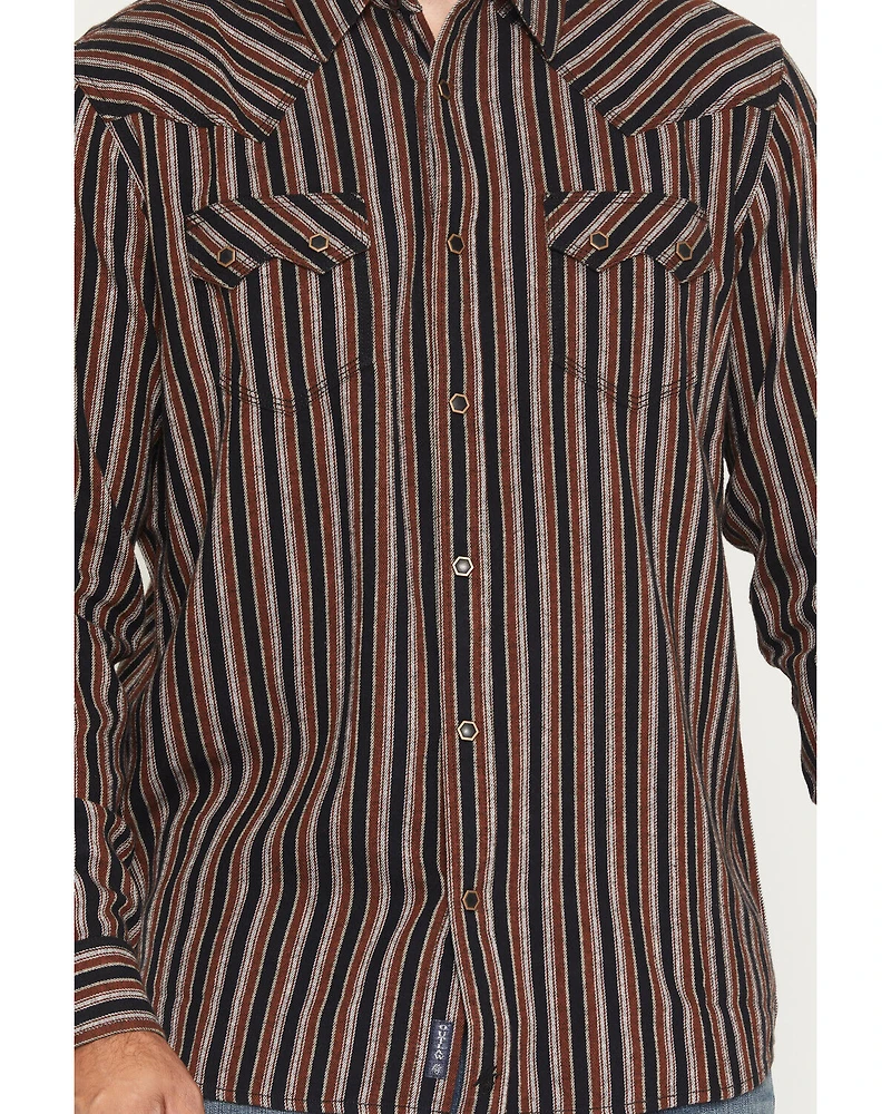 Moonshine Spirit Men's Timberwolf Striped Long Sleeve Snap Flannel Shirt