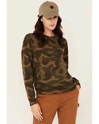 Lucky Brand Workwear Women's Camo Print French Terry Crew Neck Sweatshirt