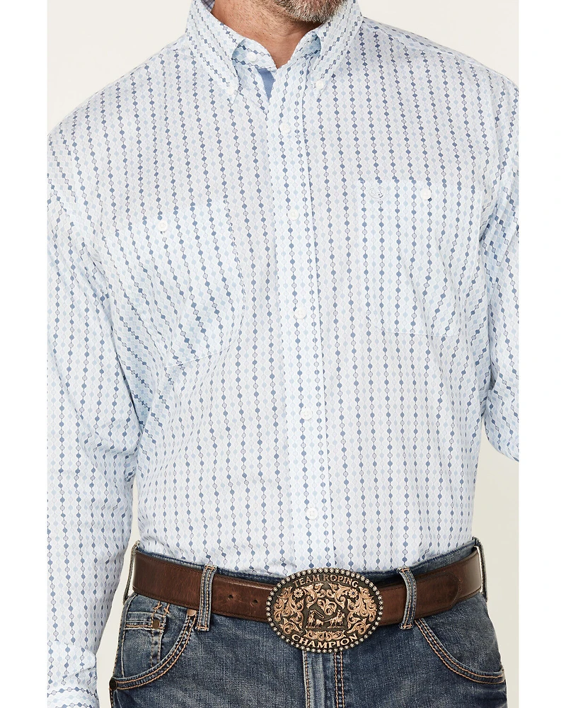 George Strait by Wrangler Men's Geo Print Long Sleeve Button-Down Stretch Western Shirt